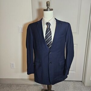 Vitarelli Men's Suit Blazer Sport Coat‎ Blue Stripe Two Button Size 46L 46 Long